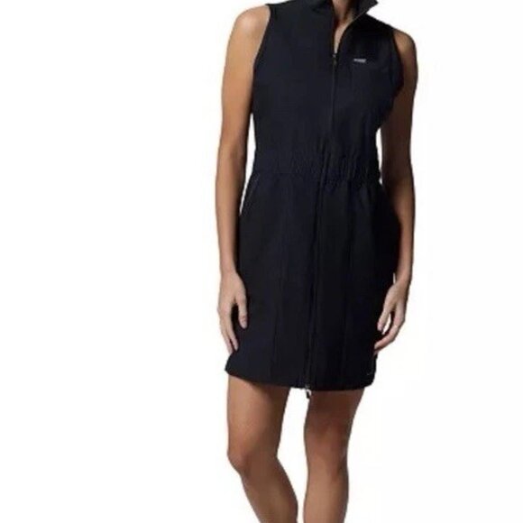 Columbia Leslie Falls Zip Dress Omni Shield Packable Black Womens M Lightweight - Picture 1 of 7